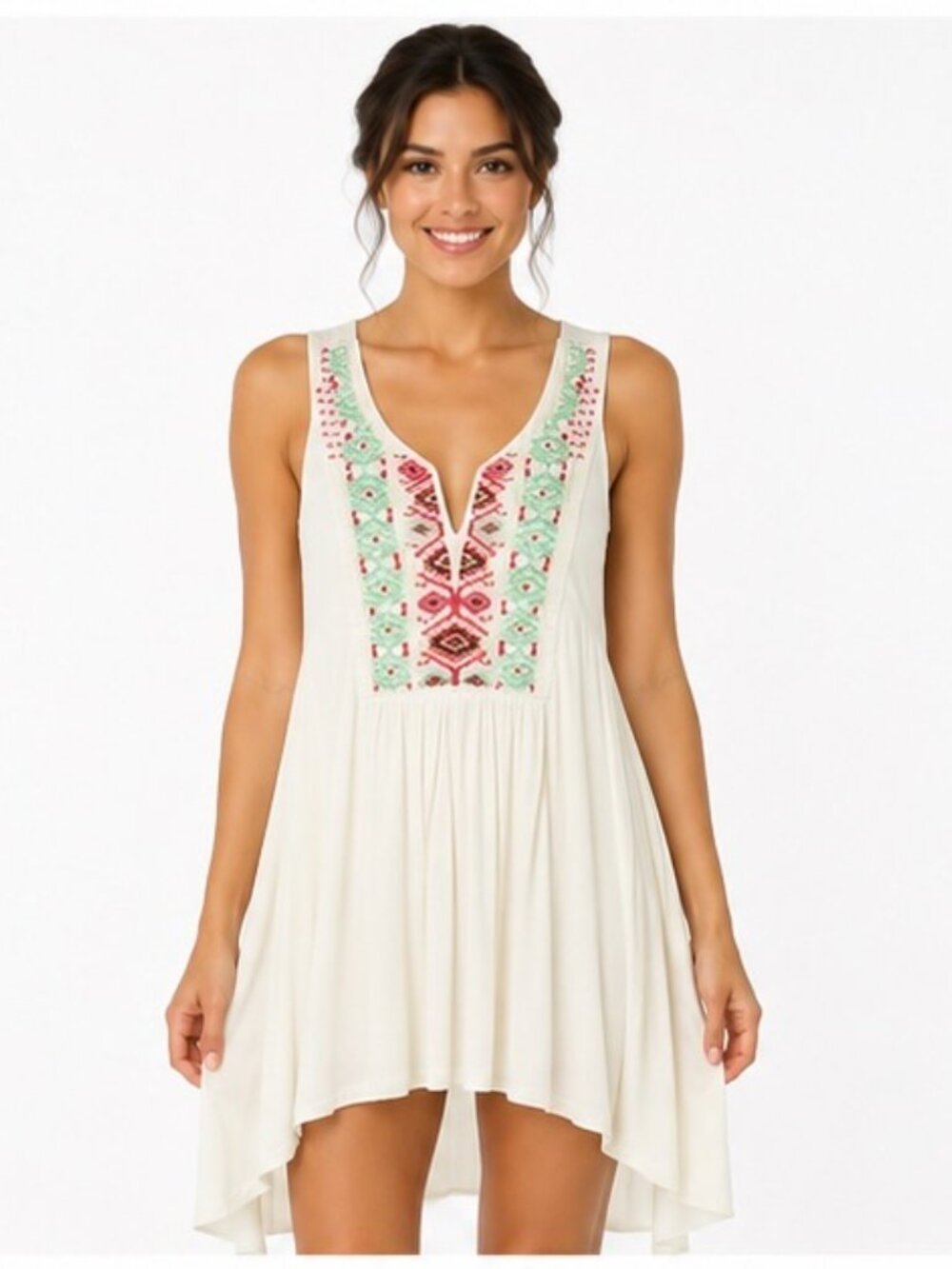Altered‎ State Women's Small Cream Embroidered Boho Maxi Dress Sleeveless